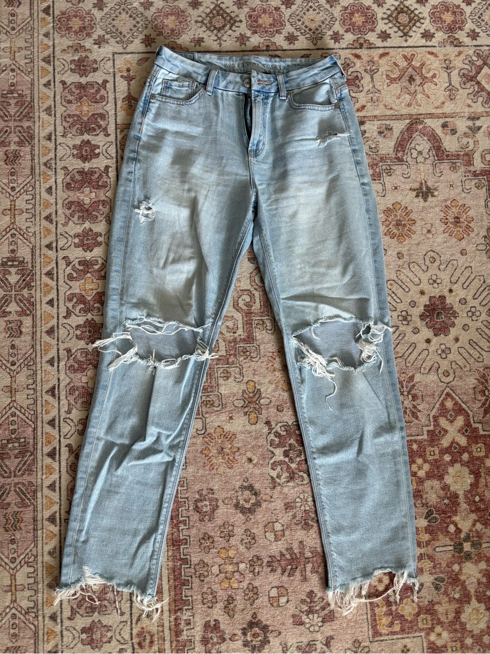American Eagle Outfitters Light Blue Straight Leg Distressed Jeans